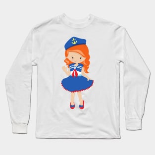 Boat Captain, Skipper, Orange Hair, Cute Girl Long Sleeve T-Shirt